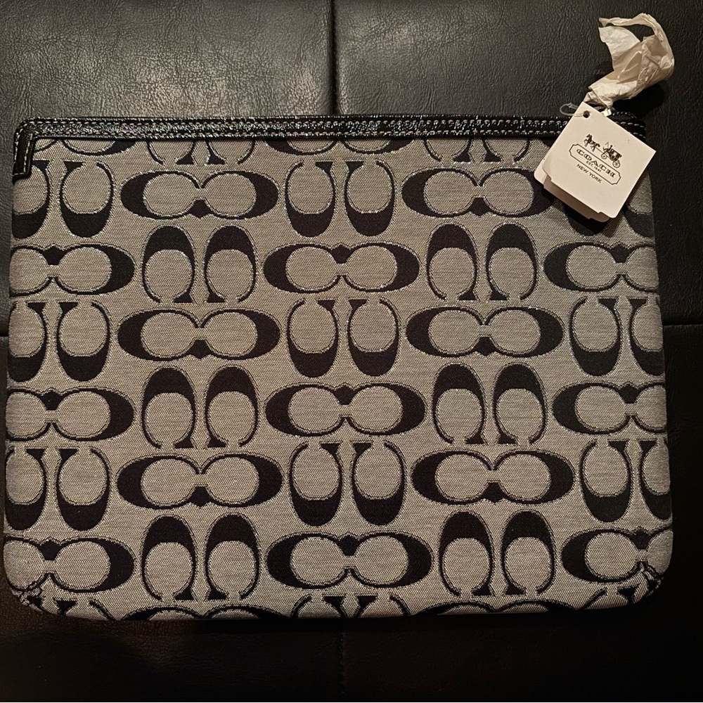 New! Coach Monogram Black and Gray iPad/tablet padded Pouch